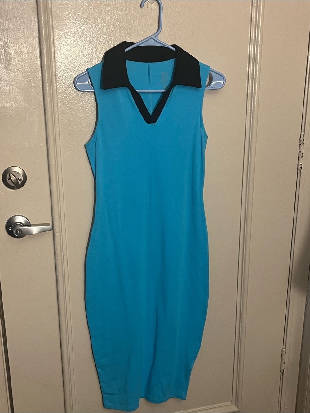 New York & Company Teal Midi Dress with Black Collar